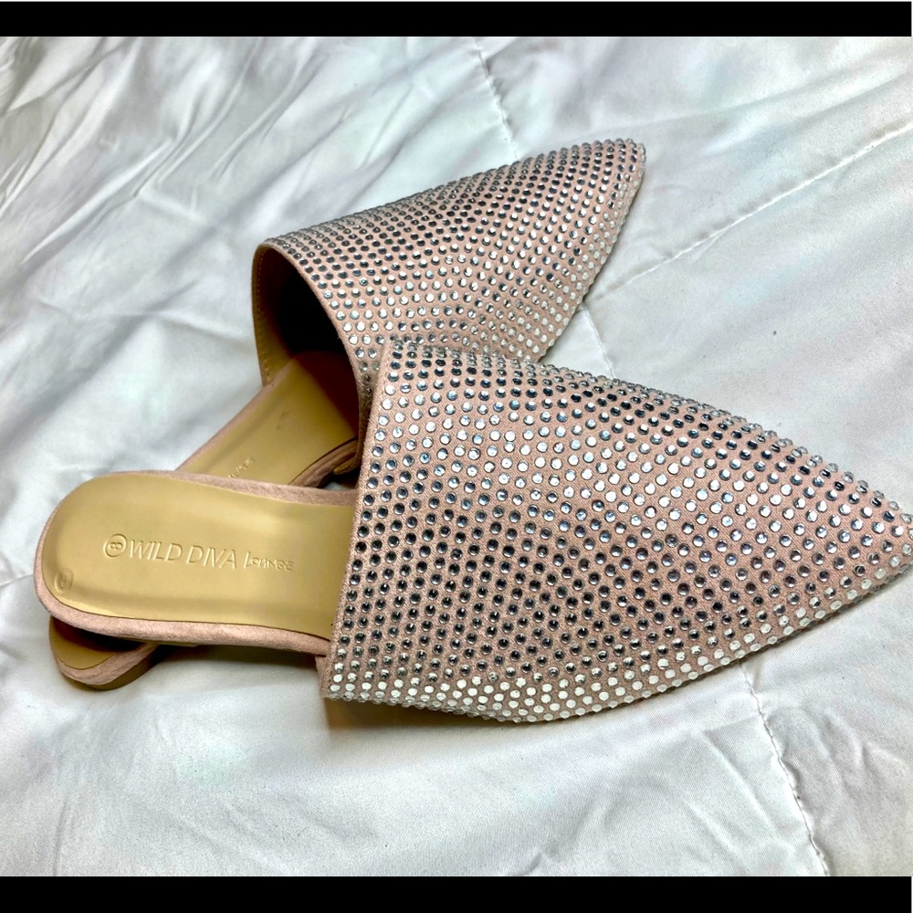 Tan Bedazzled Flats